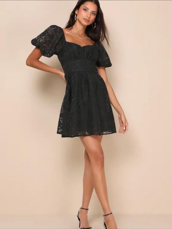 Lulus Dresses & Skirts - Lulus Sweetest Effect Black Floral Burnout Puff Sleeve Mini Dress